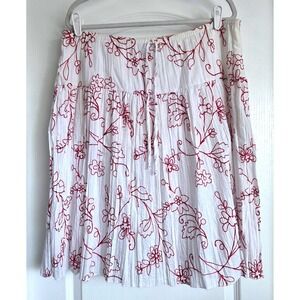 VTG JKLA California White Red Floral Embroidered Crinkle Gauze Skirt Large Boho